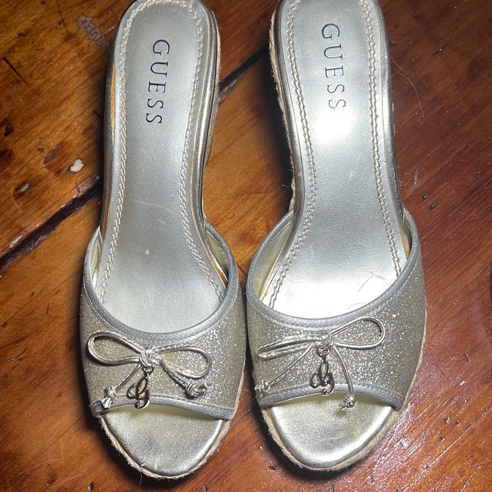 Size 7 beautiful gold GUESS wedge heels, worn once, I ONLY use venmo